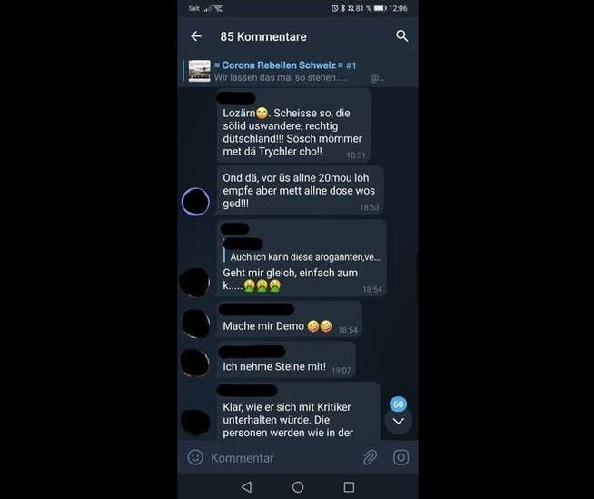 Im Chat der Corona Rebellen Schweiz wird zu Demos aufgerufen.
