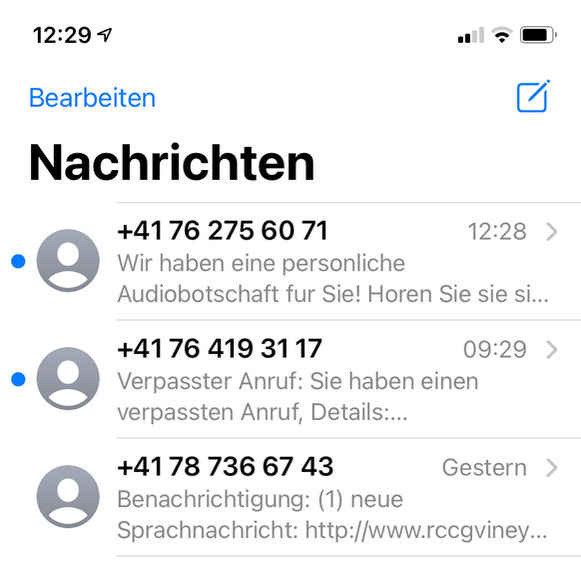 This spam message is currently being received by thousands of Swiss people.