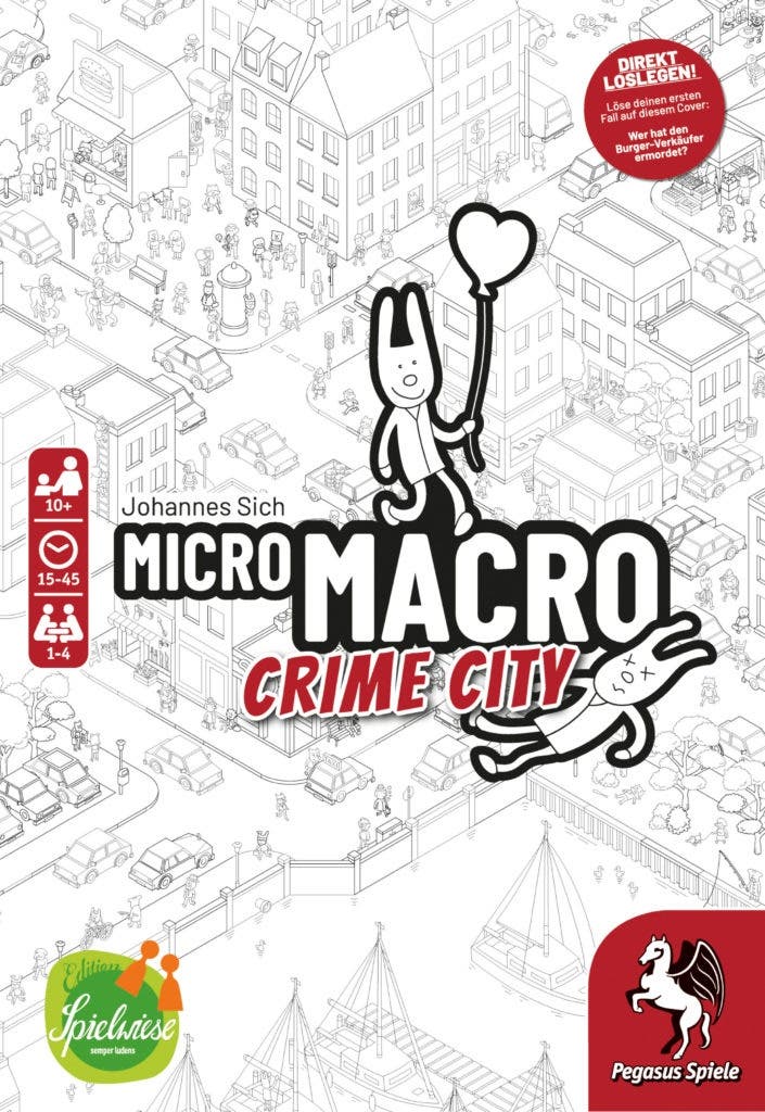 2021: Micro Macro Crime CityWenige Regeln, kaum Zubehör, viel Spielspass: Auf dem riesigen Stadtplan im Wimmelbildformat passieren gleich mehrere Mord- und Todesfälle, die es mit wachem Blick zu lösen gibt. Eine ganz neue Spielidee für fast jede und jeden ab zehn Jahren. Zur ausführlichen Beschreibung