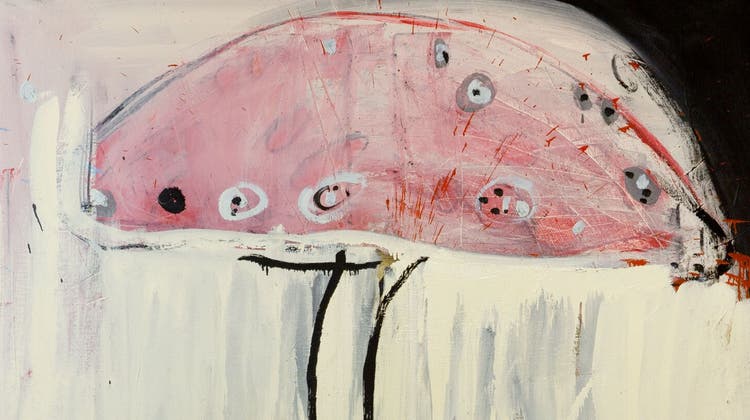 Die Jungen Wilden in der Galerie Mueller: «Apfelschimmel» von Karl Horst Hödicke und «Bewohner. Tag des Mars» von Markus Lüpertz. (zvg / Gina Folly)