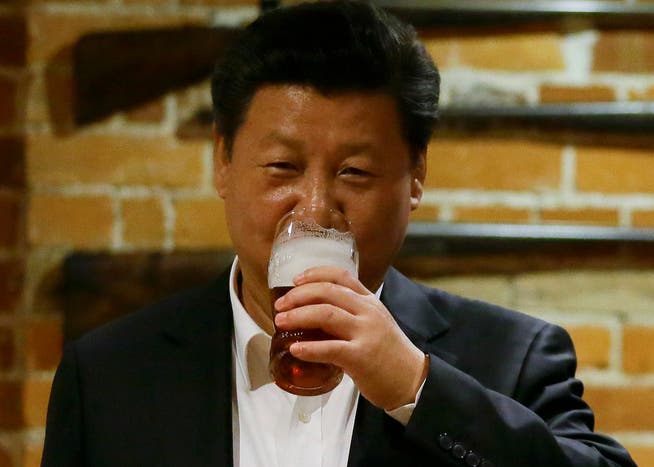 Staatspräsident Xi Jinping nimmt einen Schluck aus dem Bierglas - den Verband der Craft-Bier-Brauer im Land hat seine Regierung dagegen zur «illegalen NGO» erklärt.