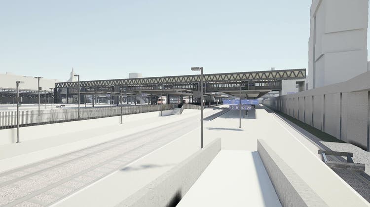 Die geplante neue und provisorische Passerelle beim Bahnhof SBB: Ein weiteres Stück im Flickwerk. (Bild: zVg)