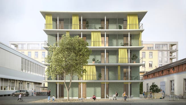 Die Visualisierung zeigt das geplante neue Gebäude. Dieses verfügt über 24 Wohnungen mit je 2½ Zimmern.