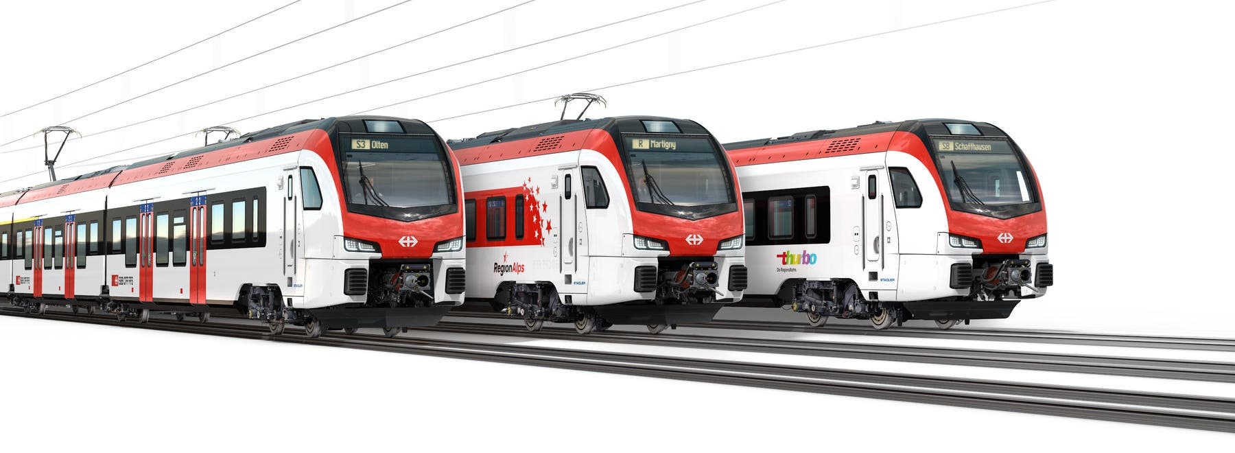 Visualisierung der neuen Stadler-Züge für SBB, RegionAlps und Thurbo.