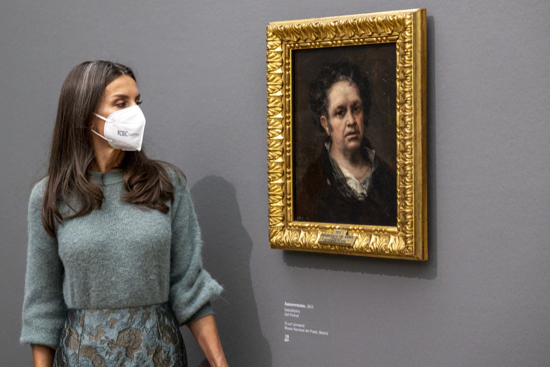 Schau' mir in die Augen: Königin Letizia von Spanien (49) beehrte Basel gestern mit einer Stippvisite. Allerdings galt ihr Interesse nicht der Stadt, sondern der Goya-Ausstellung in der Fondation Riehen. Hier vor dem «Selbstbildnis».