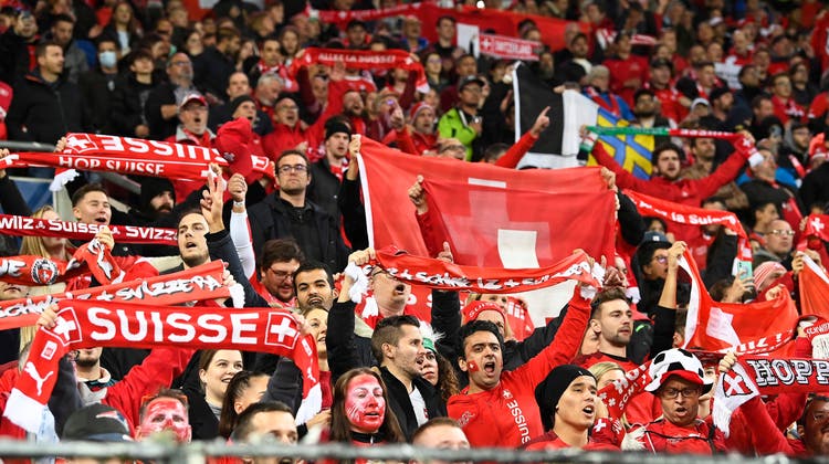 Die Schweiz jubelt mit Fans nach dem Spiel. (Pascal Muller/Freshfocus)