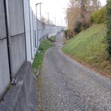 Zufahrt zur Seestrasse in Flüelen: Auf der linken Seite soll im Anschluss an die Mauer eine Ausweichnische und anschliessend bis zur Kurve eine Verbreiterung für Fussgänger erstellt werden. (Bild: PD)