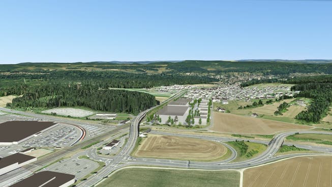 Die Visualisierung zeigt, wie sich der «Campus Reichhold» künftig präsentieren soll. Links zu sehen ist das Gelände des Automobilunternehmens Amag.