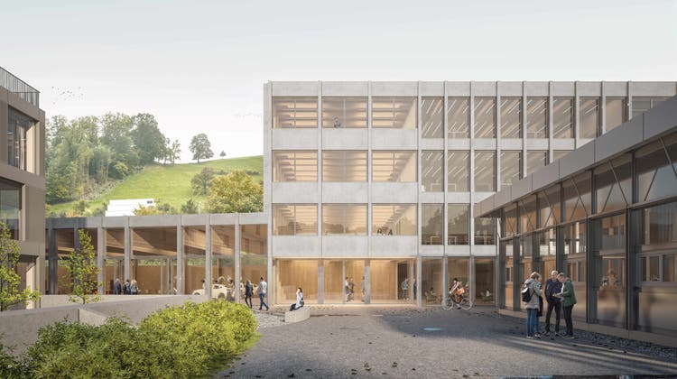 So hat sich das Badener Büro Schweizer Hauser Architekten AG den Neubau «Gebäude E» beim Weiterbildungszentrum Lenzburg vorgestellt. (zvg)