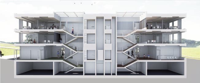 Eine Visualisierung des geplanten Schulhauses «Jim Knopf». Die zahlreich anwesenden Stimmberechtigten wiesen das Projekt zurück.