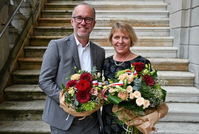 Chrsitian Guyer (Grüne) ist Frau Stadtammann, Andreas Rüegger (FDP) ist neuer Vizeammann.