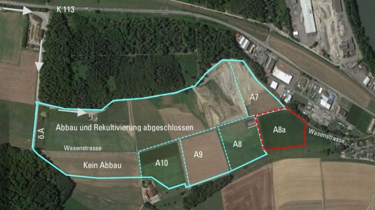 Zurzeit wird in Etappe A7 abgebaut. Das Gebiet soll um fast zwei Hektaren erweitert werden (8A), danach sollen A8 bis A10 folgen. (zvg)