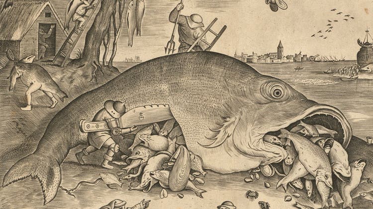 Der Tiefsinn steckt im Detail: «Die grossen Fische fressen die kleinen Fische», 1557. (Kunstmuseum Basel)