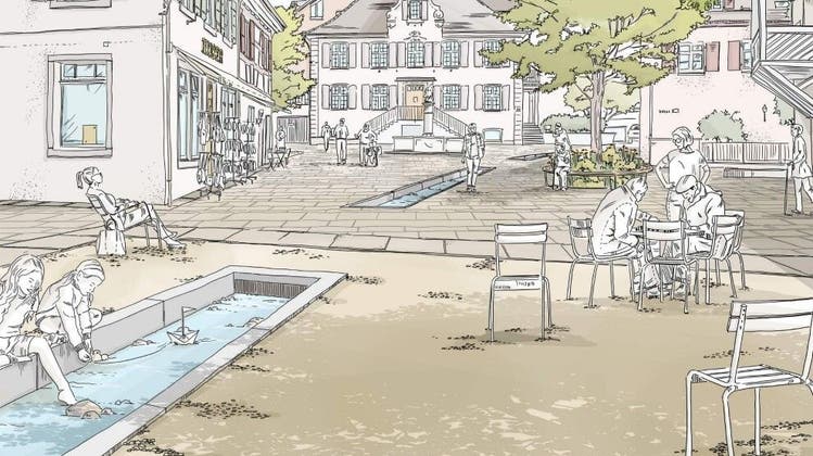 Spielen und Erholen am Wasser: So stellen sich die Planer den Arlesheimer Ortskern vor. (Visualisierung: zVg/BBZ Landschaftsarchitekten)