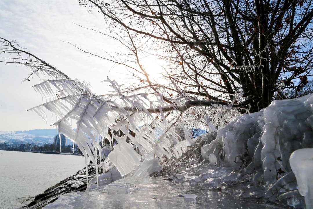 Februar: Die Kälte lässt das spritzende Seewasser zu wundervollen Skulpturen gefrieren.