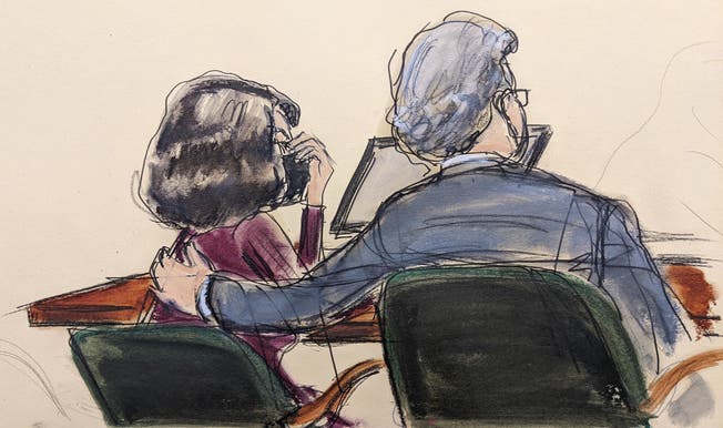 Eine Zeichnung von Ghislaine Maxwell, die zeigt, wie die 60-Jährige am Mittwoch auf den Schuldspruch in fünf der sechs Anklagepunkte gegen sie reagierte.