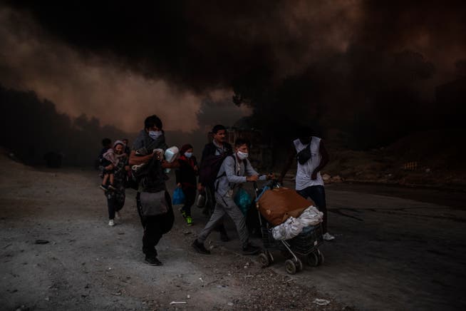 Im Flüchtlingslager Moria auf der griechischen Insel Lesbos brannte es am 9. September 2020.