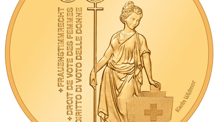 So sieht die Goldmünze der Eidgenössischen Münzstätte zu Ehren des Frauenstimmrechts aus. (Swissmint)