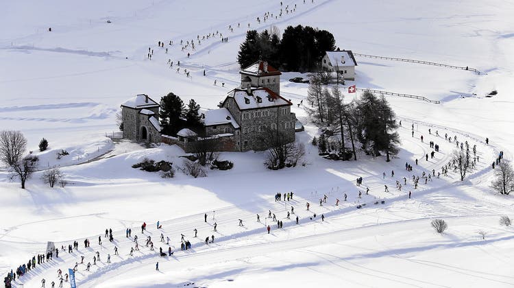 Flugaufnahme vom Engadiner 2019 in Silvaplana. Hier werden am Wochenende die Weltcupläufer unterwegs sein. (Remy Steinegger / swiss-image.ch)