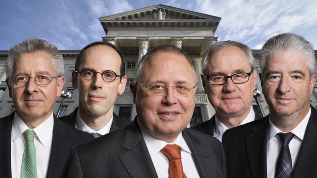 Die Bundesrichter hinter den Leiturteilen: Felix Schöbi, Grégory Bovey, Nicolas von Werdt, Luca Marazzi und Christian Herrmann (v.l.n.r.)