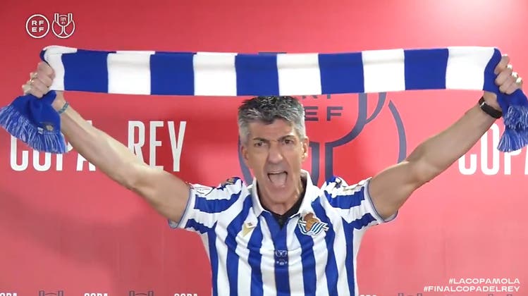Imanol Alguacils Freude kannte nach dem Final der Copa del Rey keine Grenzen. (Rfef Handout / EPA)