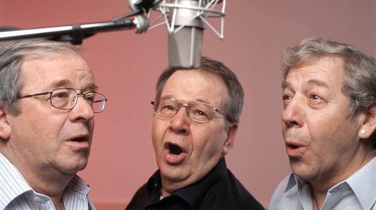 Das Trio Eugster mit Vic (Viktor), Guido und Alex Eugster. 2005 in Dübendorf. (Gaetan Bally / KEYSTONE)