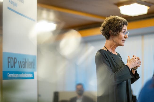 Online-Parteitag der FDP Aargau mit der Wahl von Sabina Freiermuth als neue FDP-AG Präsidentin. Aufgenommen am 11. Mai 2021 in der AIHK (Handelskammer) in Aarau.