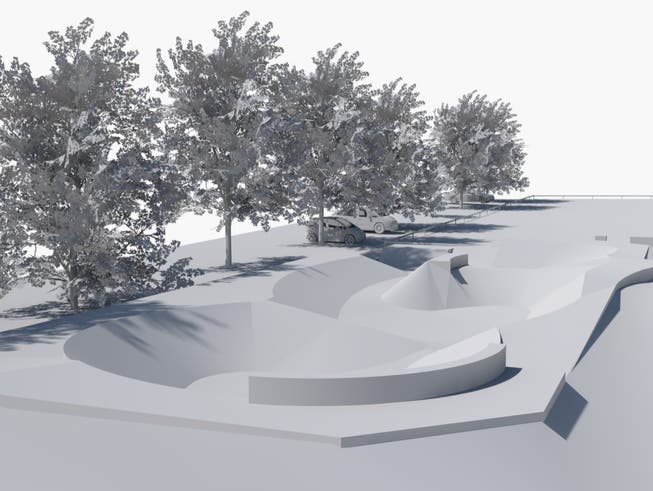 Die Visualisierung zeigt die Dimensionen des geplanten Skate- und Bewegungsparks beim Badiparkplatz.