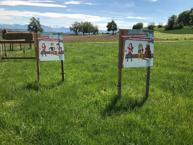 Im Freiamt wird bei Plakaten der Schriftzug «2x Nein zu den extremen Agrarinitiativen» übersprayt oder, wie hier, einfach weggeschnitten. Wer dafür verantwortlich ist, ist unklar.