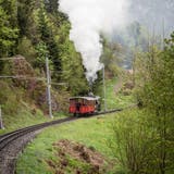 Die Lok 7 kündigt sich mit viel Dampf und lautem Geräusch an. (Bild: Manuela Jans-Koch (Vitznau, 21. Mai 2021))