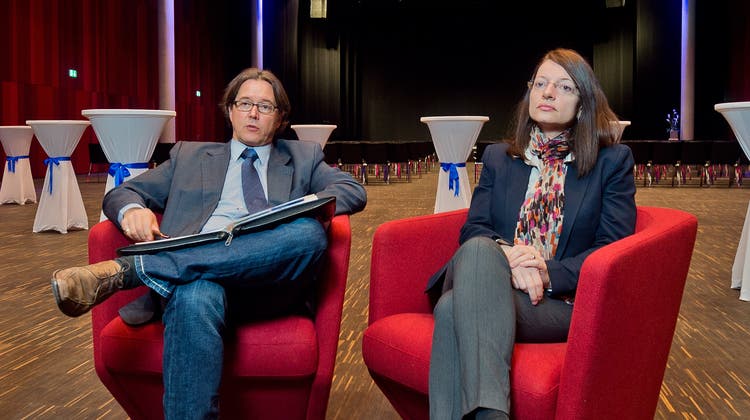 Armin Baumann und Kathrin Kalt haben die Veranstaltungen im Campussaal von Anfang an gemanagt. (efu (Brugg-Windisch, 10. März 2014))