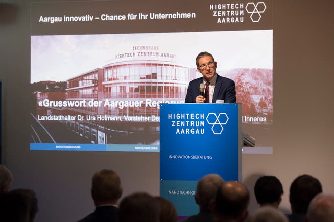 Das Hightech-Zentrum Aargau blickt auf ein erfolgreiches Jahr zurück. Im Bild: Der damalige Regierungsrat Urs Hofmann am Jubiläumsanlass vom 16. Mai 2018.