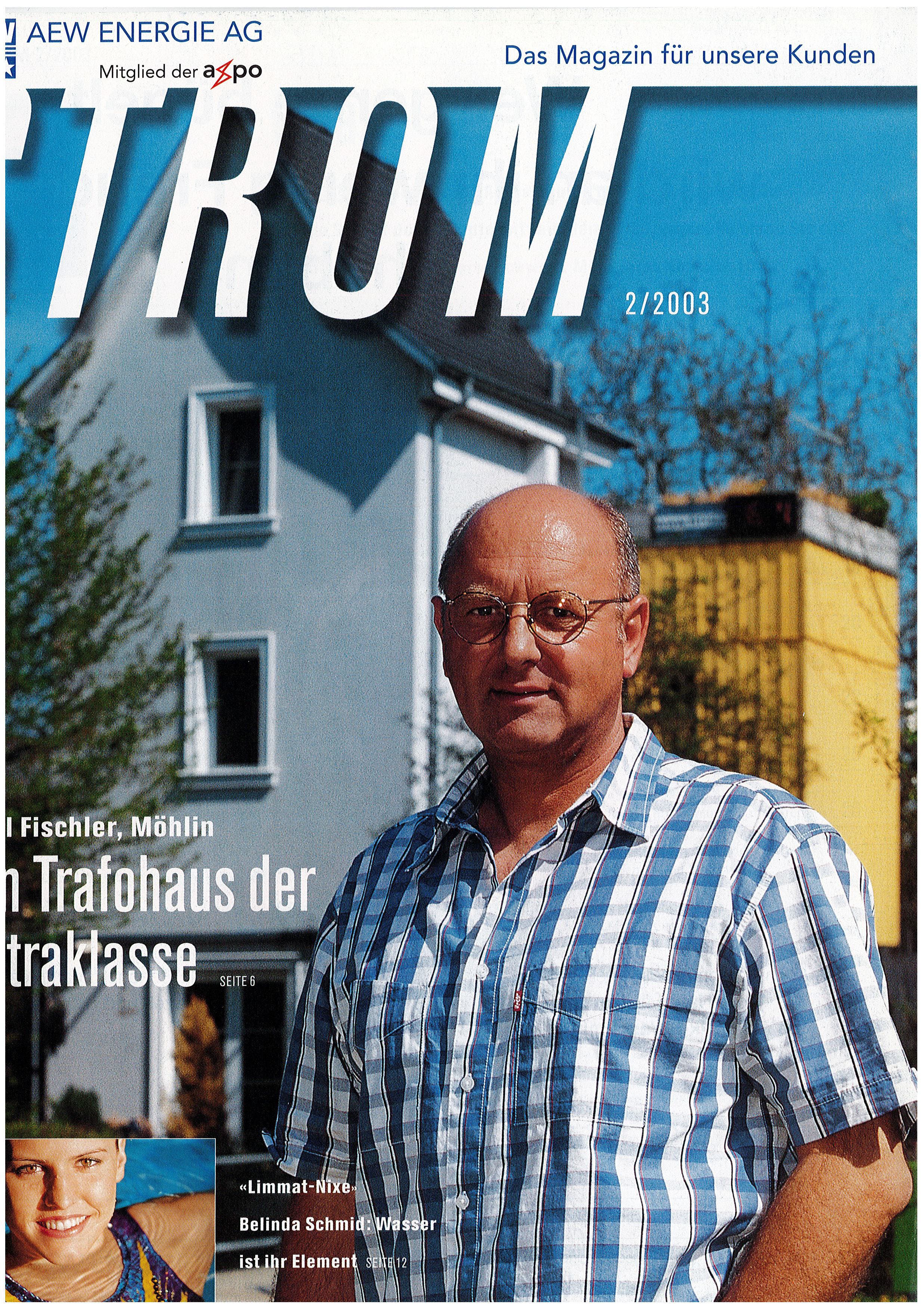 Paul Fischler auf der Frontseite des AEW-Kundenmagazins, 2000.