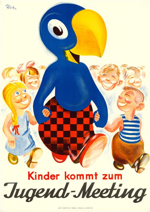 Plakat aus Globis Anfangszeiten, als er als Werbefigur des Warenhauses Globus agierte.