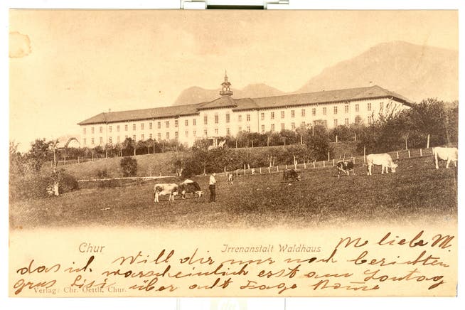 Die psychiatrische Anstalt Waldhaus als Postkarten-Motiv. 