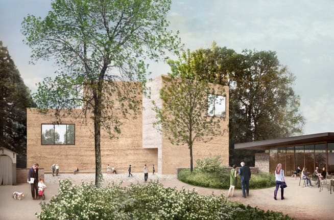 Visualisierung des Erweiterungsprojekts: Haus für Kunst (links), Pavillon (rechts). Sicht aus dem Berower Park.