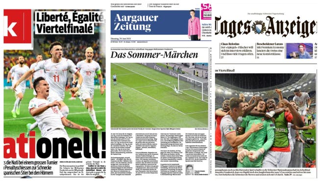 So titeln die Schweizer Zeitungen nach dem sensationellen Erfolg: Blick (links), Aargauer Zeitung (Mitte) und Tagesanzeiger (rechts).