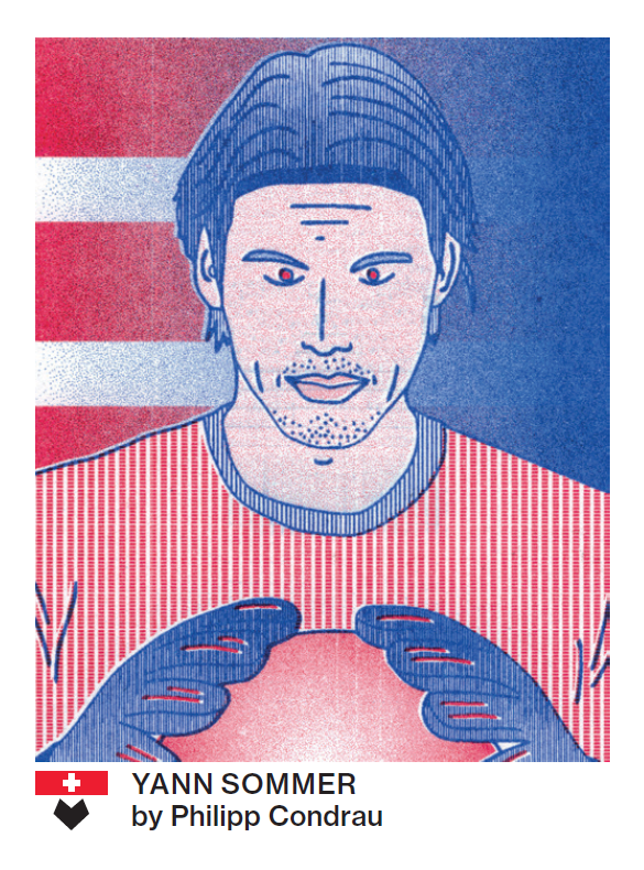 Yann Sommer erkennt man auch in rot-blau: So hat ihn der Badener Illustrator Philipp Condrau gezeichnet.