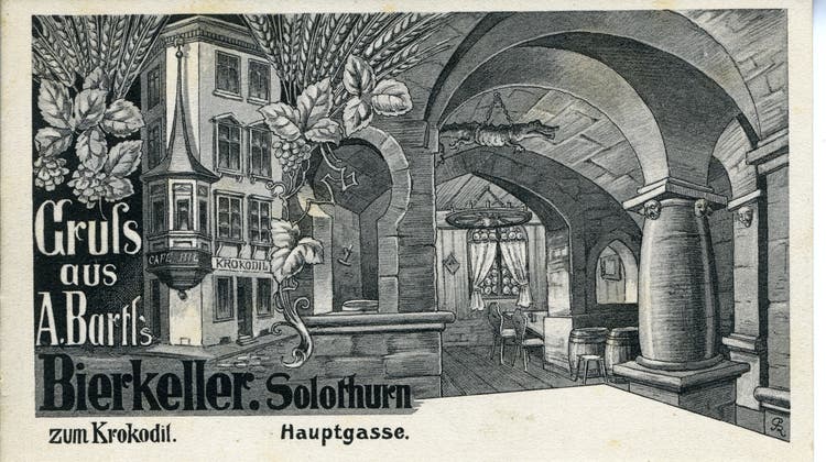 Eine Postkarte des «Bierkellers zum Krokodil». (ZB Solothurn)