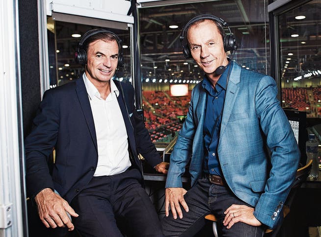 Jahrelang ein eingespieltes Kommentatoren-Duo: Heinz Günthardt (links) und Stefan Bürer, hier beim Davis-Cup 2014 in Genf.