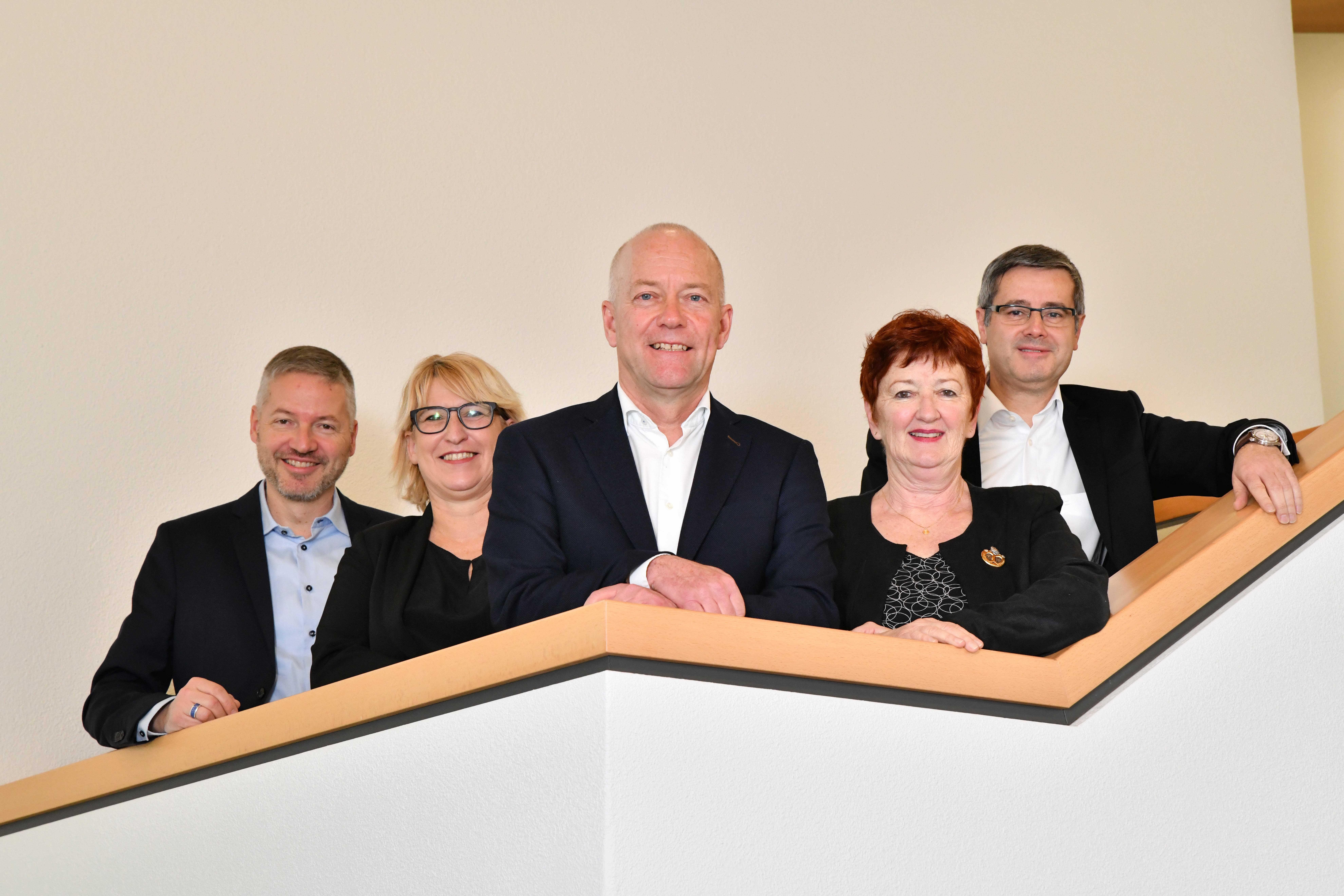 2019: v.l. Thomas Marbet, Marion Rauber, Stadtpräsident Martin Wey, Iris Schelbert und Benvenuto Savoldelli.