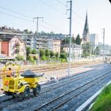 Blick in Richtung Leonhardsbrücke, im Vordergrund sind die neuen Gleise der Appenzeller Bahnen zu sehen. (Bild: Tobias Garcia)