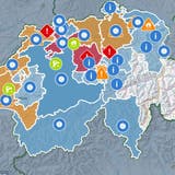 Wie die Karte zeigt, war fast die ganze Schweiz von der Störung betroffen. (Screenshot Swiss Alert.)