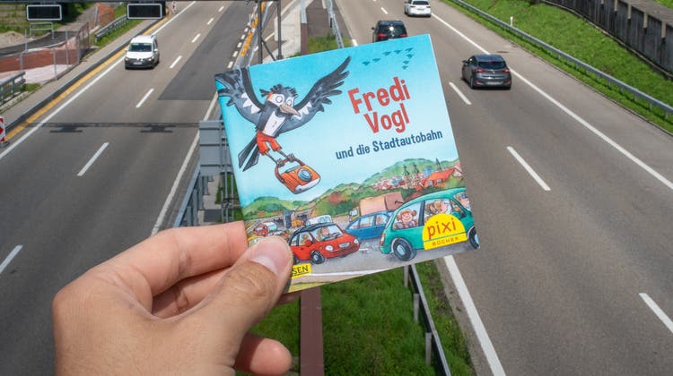 Die Comicfigur «Fredi Vogl» soll die Bevölkerung über die Sanierung der Stadtautobahn in St.Gallen aufklären. (Bild: Raphael Rohner)
