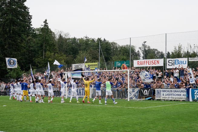 Die Luzerner lassen sich nach dem Spiel von ihren Fans feiern.