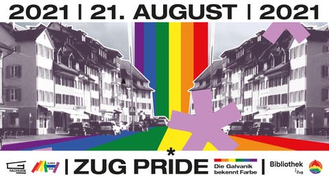 Mit diesem Flyer wird für die Zug Pride in der Galvanik geworben.