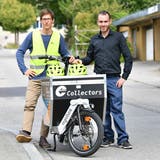 Die beiden Geschäftsführer Tobias Vega und Matthias Tschopp vom Velohausliefer­dienst Collectors Olten beim Start vor drei Jahren. (Bruno Kissling)