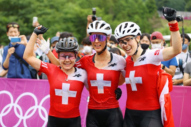 Triumph bei Olympia, an der WM Favoritinnen (von links): Sina Frei, Jolanda Neff und Linda Indergand.