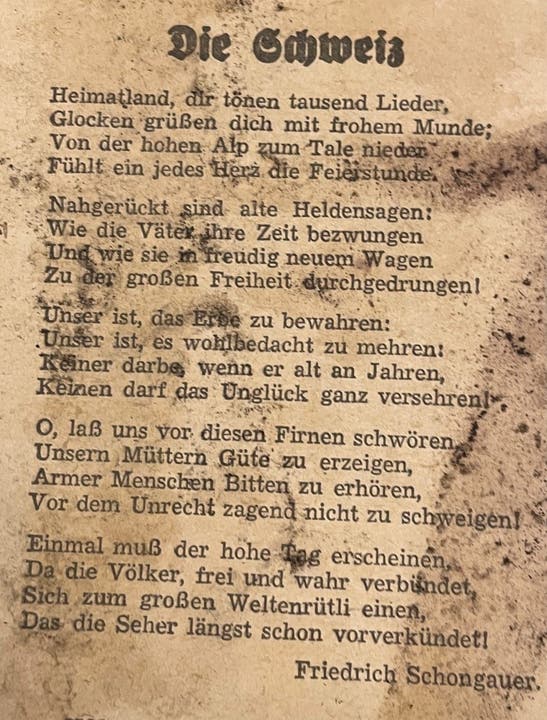 Ein Gedicht des deutschen Dichters Friedrich Schongauer zierte die Titelseite des «Limmattaler Tagblattes» an diesem 1. August 