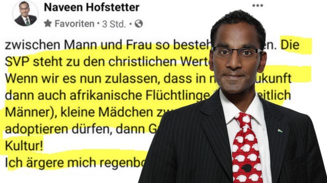Naveen Hofstetter entschuldigt sich auf Facebook – er sieht seine Aussage als deplatziert, aber nicht als rassistisch.